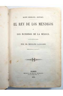 Contracubierta de EL REY DE LOS MENDIGOS o LOS MENDIGOS DE LA BEAUCE (Hipolito Langlois) Manini Hnos. 1859