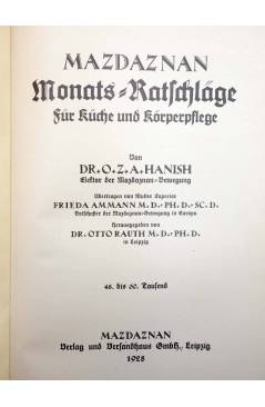 Muestra 1 de MAZDAZNAN: MONATS RATSCHLAGE FÜR KÜCHE UND KORPER PFLEGE (Dr. O.Z.A. Hanish) Leipzig 1928