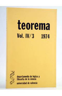 Cubierta de REVISTA TEOREMA VOL. IV/3 1974. DEPARTAMENTO DE LÓGICA Y FILOSOFÍA DE LA CIENCIA (Vvaa) UV 1974