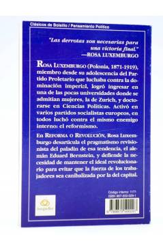 Contracubierta de CLÁSICOS DE BOLSILLO 1. REFORMA O REVOLUCIÓN (Rosa Luxemburgo) Longseller 2001