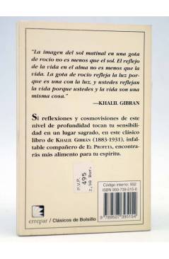 Contracubierta de CLÁSICOS DE BOLSILLO 16. EL JARDÍN DEL PROFETA (Khalil Gibran) Errepar 1998