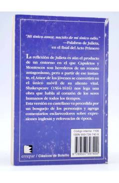 Contracubierta de CLÁSICOS DE BOLSILLO 31. ROMEO Y JULIETA (William Shakespeare) Longseller/Errepar 1999