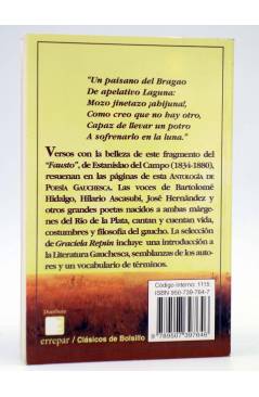 Contracubierta de CLÁSICOS DE BOLSILLO 34. LOS CANTOS DEL PAYADOR. ANTOLOGÍA DE POESÍA GAUCHESCA (Vvaa) Longseller 1999