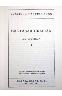 Muestra 1 de CLÁSICOS CASTELLANOS 165 166. EL CRITICÓN I Y II (Baltasar Gracián) Espasa Calpe 1971