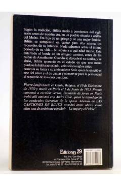 Contracubierta de LAS CANCIONES DE BILITIS (Pierre Louys) Ediciones 29 2003