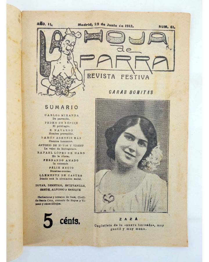 Cubierta de LA HOJA DE PARRA 61. REVISTA FESTIVA. ZAZA. 29 junio 1912 (Vvaa) La Hoja de Parra 1912