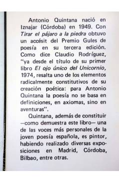 Muestra 1 de GULES POESÍA 11. TIRAR EL PÁJARO A LA PIEDRA (Antonio Quintana) Prometeo 1981