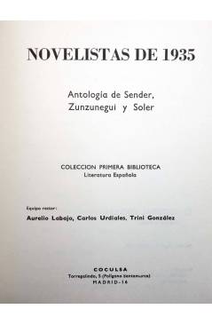Muestra 1 de COLECCIÓN PRIMERA BIBLIOTECA 80. NOVELISTAS DE 1935. ANTOLOGÍA (Sender / Zunzunegui / Soler) Coculsa 1969