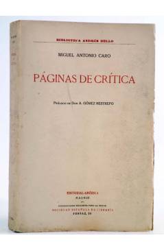 Cubierta de BIBLIOTECA ANDRÉS BELLO. PÁGINAS DE CRÍTICA (Miguel Antonio Caro) América Circa 1920. INTONSO