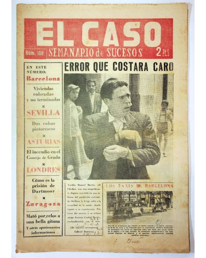 Cubierta de EL CASO. SEMANARIO DE SUCESOS 108. 30 DE MAYO DE 1954. INCOMPLETO (Vvaa) Prensa Castellana 1954