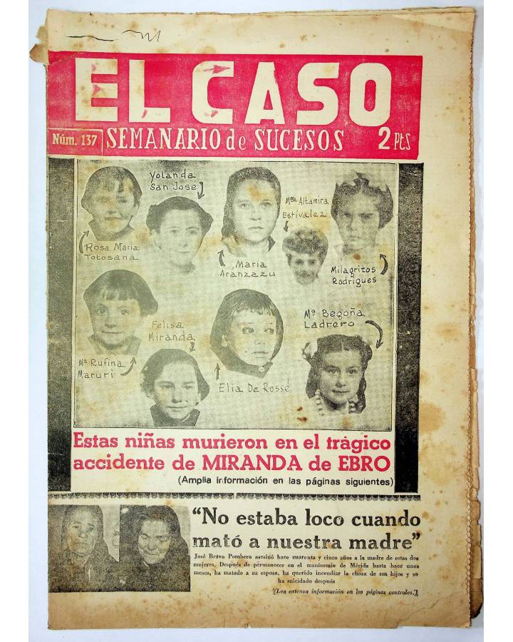 Cubierta de EL CASO. SEMANARIO DE SUCESOS 137. 19 DE DICIEMBRE DE 1954 (Vvaa) Prensa Castellana 1954