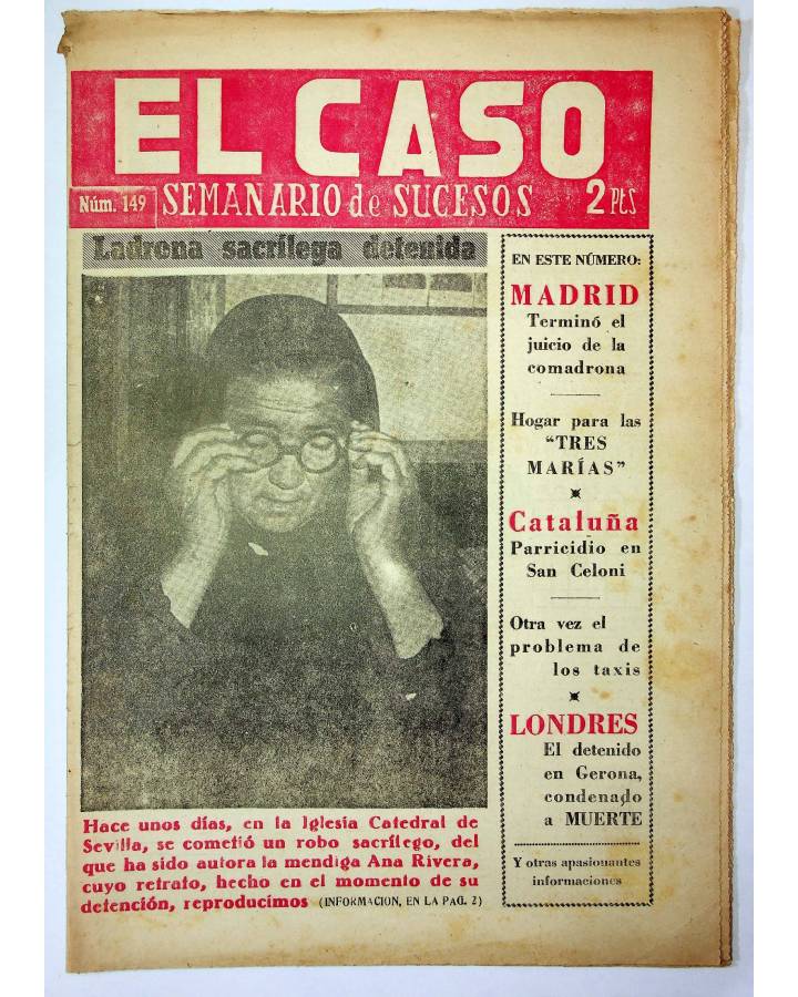 Cubierta de EL CASO. SEMANARIO DE SUCESOS 149. 13 DE MARZO DE 1955 (Vvaa) Prensa Castellana 1955