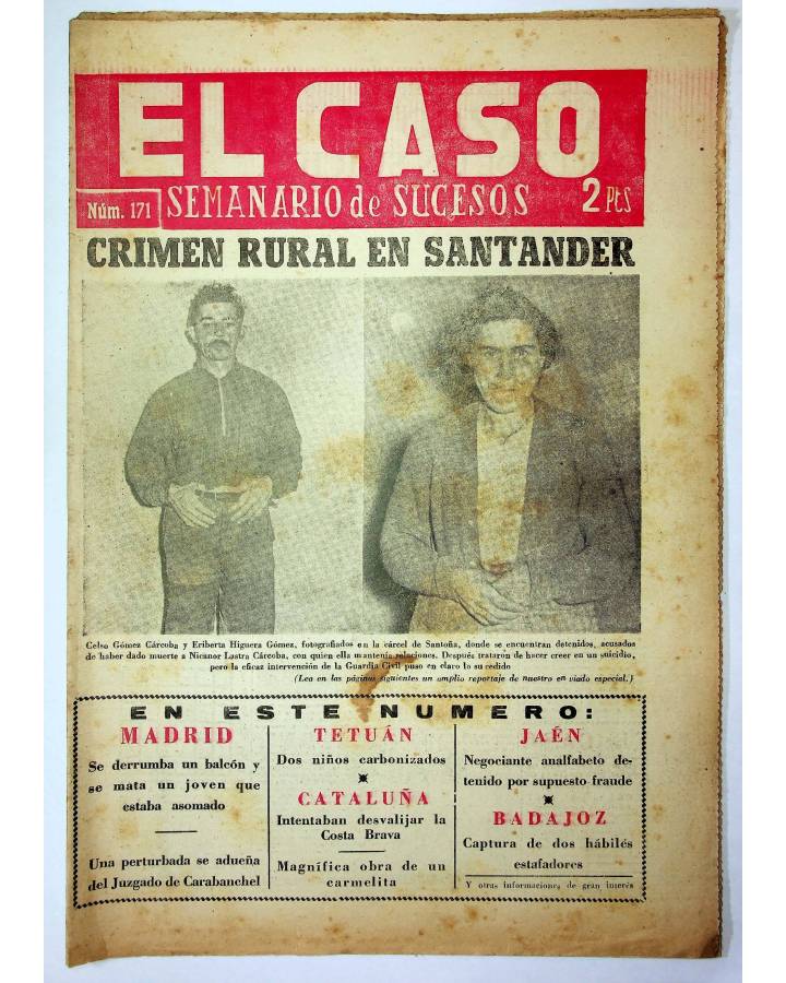 Cubierta de EL CASO. SEMANARIO DE SUCESOS 171. 14 DE AGOSTO DE 1955 (Vvaa) Prensa Castellana 1955