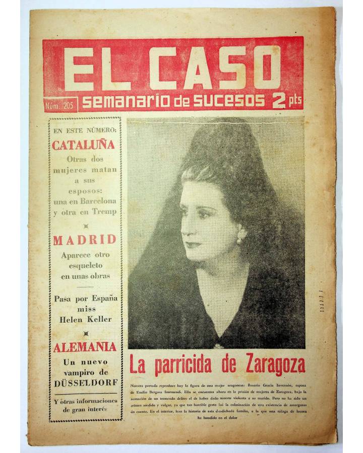 Cubierta de EL CASO. SEMANARIO DE SUCESOS 205. 7 DE ABRIL DE 1956 (Vvaa) Prensa Castellana 1956