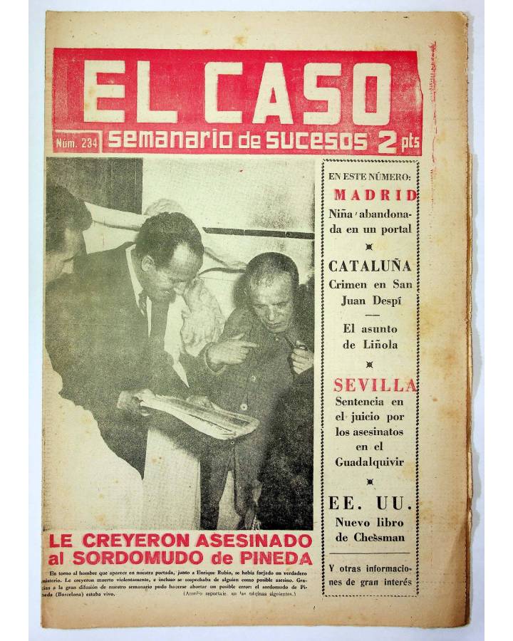 Cubierta de EL CASO. SEMANARIO DE SUCESOS 234. 27 DE OCTUBRE DE 1956 (Vvaa) Prensa Castellana 1956