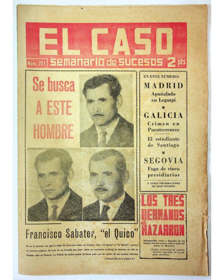 Cubierta de EL CASO. SEMANARIO DE SUCESOS 251. 23 DE FEBRERO DE 1957 (Vvaa) Prensa Castellana 1957