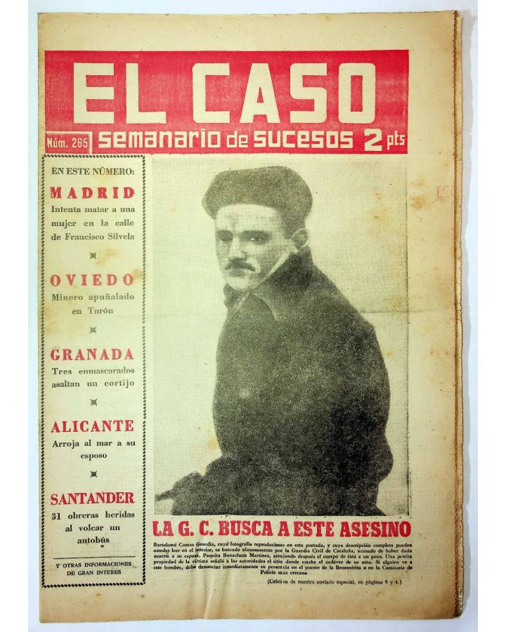 Cubierta de EL CASO. SEMANARIO DE SUCESOS 265. 1 DE JUNIO DE 1957 (Vvaa) Prensa Castellana 1957