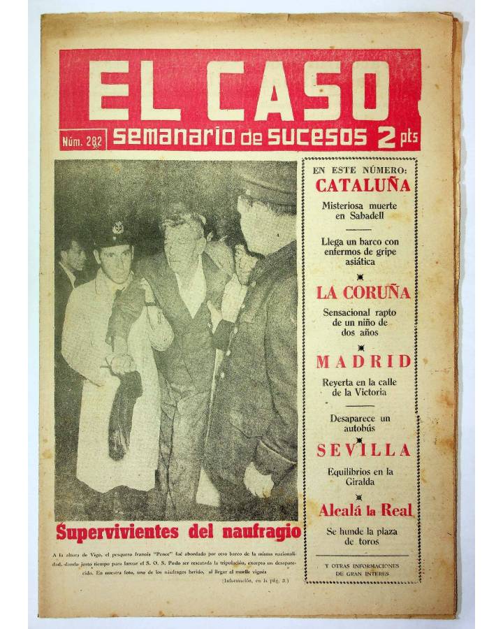 Cubierta de EL CASO. SEMANARIO DE SUCESOS 282. 28 DE SEPTIEMBRE DE 1957 (Vvaa) Prensa Castellana 1957