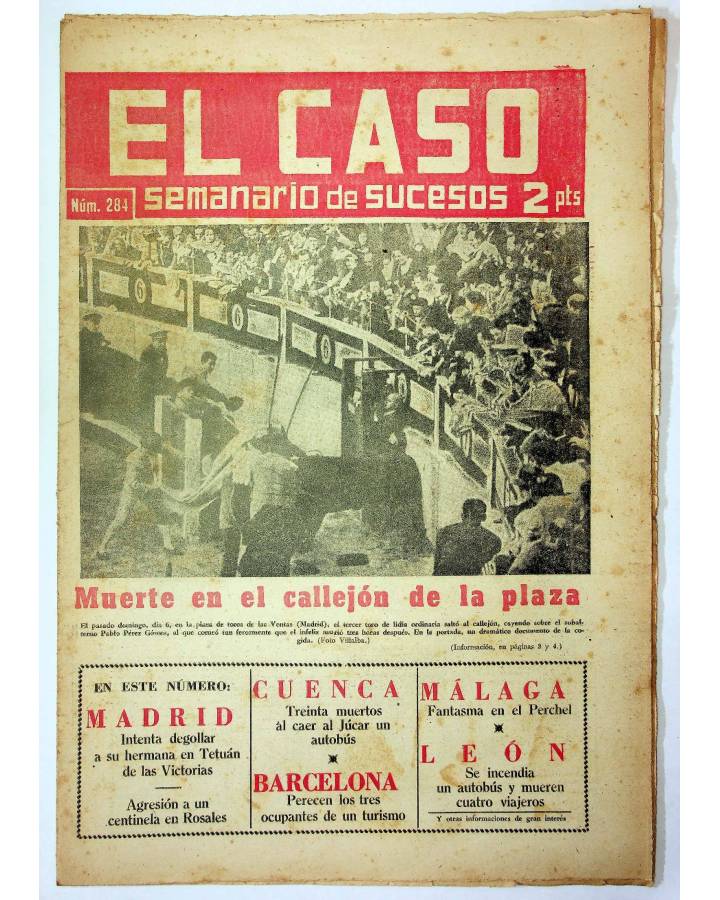 Cubierta de EL CASO. SEMANARIO DE SUCESOS 284. 12 DE OCTUBRE DE 1957 (Vvaa) Prensa Castellana 1957