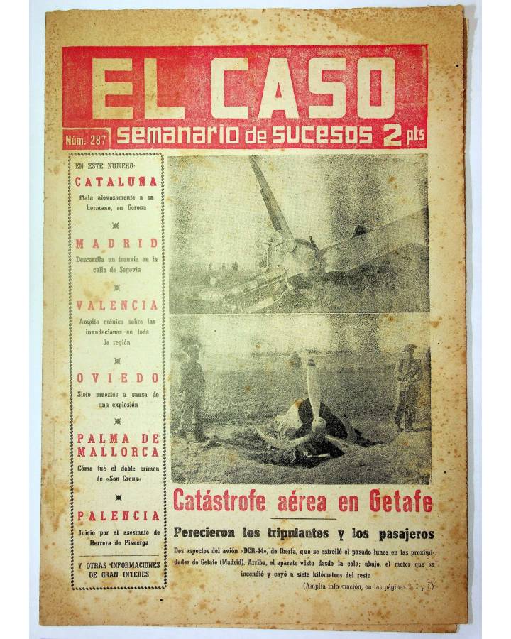 Cubierta de EL CASO. SEMANARIO DE SUCESOS 287. 2 DE NOVIEMBRE DE 1957 (Vvaa) Prensa Castellana 1957