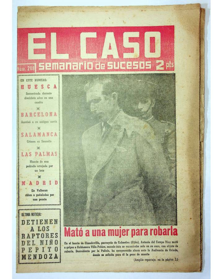 Cubierta de EL CASO. SEMANARIO DE SUCESOS 288. 9 DE NOVIEMBRE DE 1957 (Vvaa) Prensa Castellana 1957