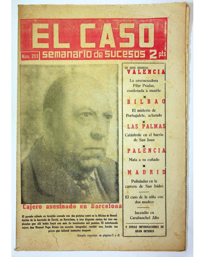 Cubierta de EL CASO. SEMANARIO DE SUCESOS 293. 14 DE DICIEMBRE DE 1957 (Vvaa) Prensa Castellana 1957