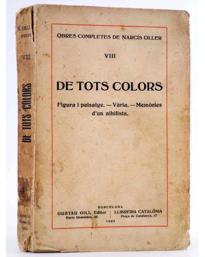 Cubierta de OBRES COMPLETES DE NARCIS OLLER VIII. DE TOTS COLORS (Narcís Oller) Gustavo Gili 1929