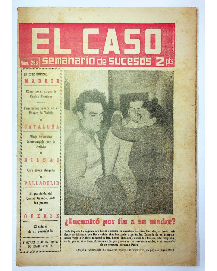 Cubierta de EL CASO. SEMANARIO DE SUCESOS 298. 18 DE ENERO DE 1958 (Vvaa) Prensa Castellana 1958
