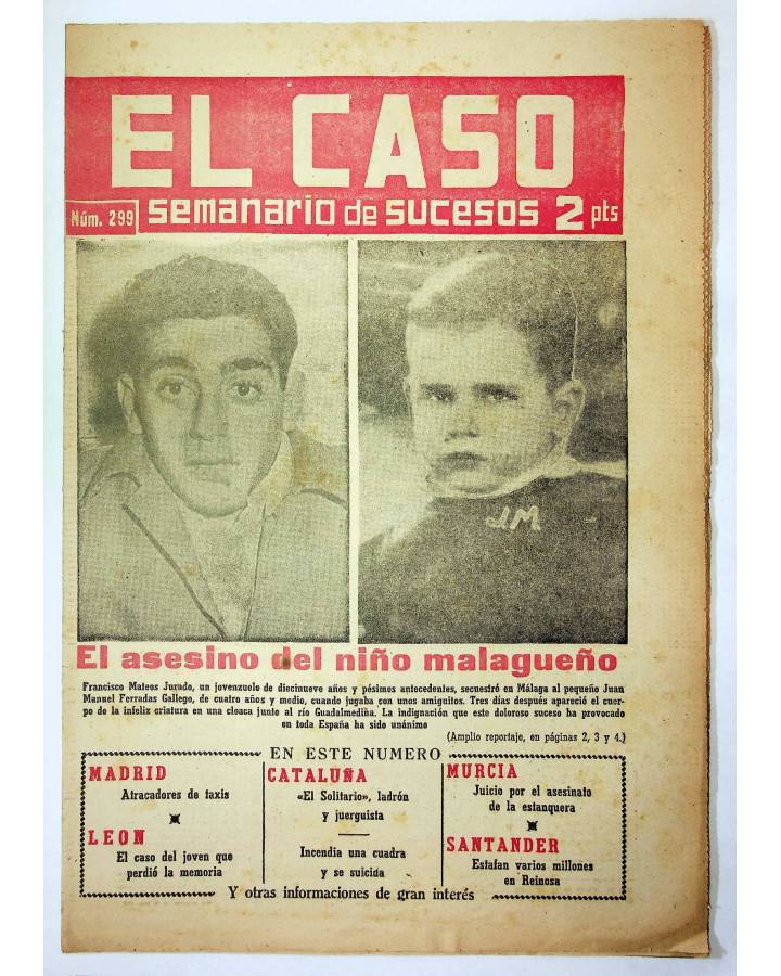Cubierta de EL CASO. SEMANARIO DE SUCESOS 299. 25 DE ENERO DE 1958 (Vvaa) Prensa Castellana 1958