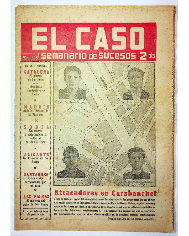 Cubierta de EL CASO. SEMANARIO DE SUCESOS 306. 15 DE MARZO DE 1958 (Vvaa) Prensa Castellana 1958