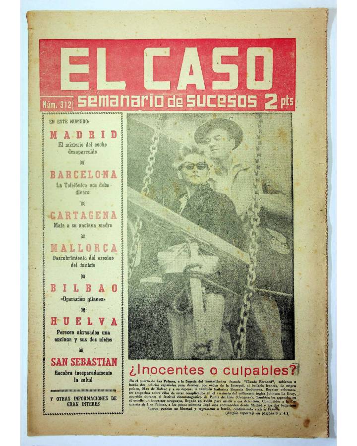 Cubierta de EL CASO. SEMANARIO DE SUCESOS 312. 26 DE ABRIL DE 1958 (Vvaa) Prensa Castellana 1958