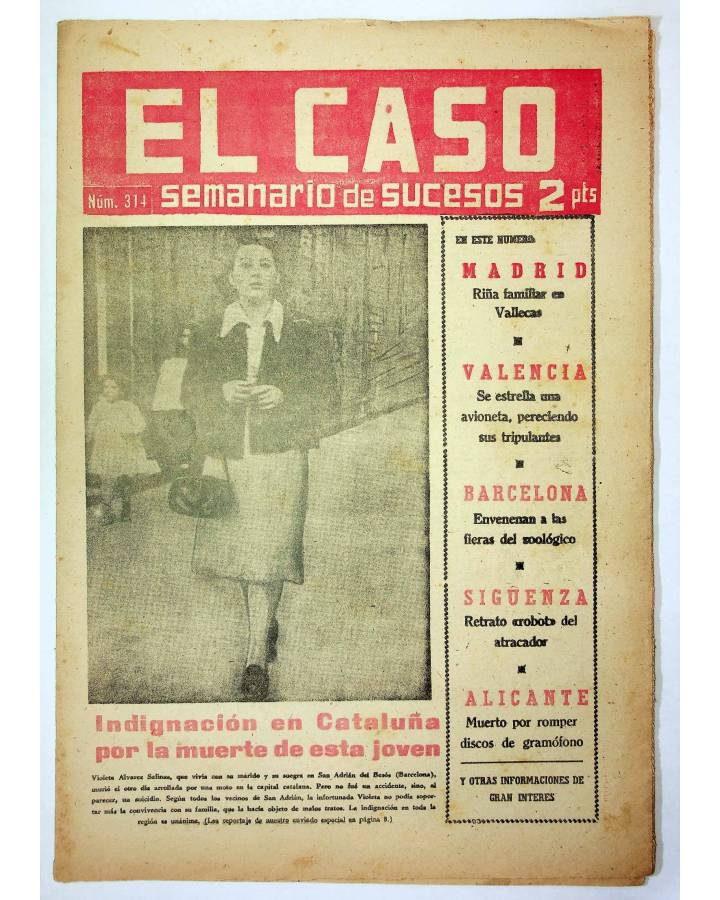 Cubierta de EL CASO. SEMANARIO DE SUCESOS 314. 10 DE MAYO DE 1958 (Vvaa) Prensa Castellana 1958