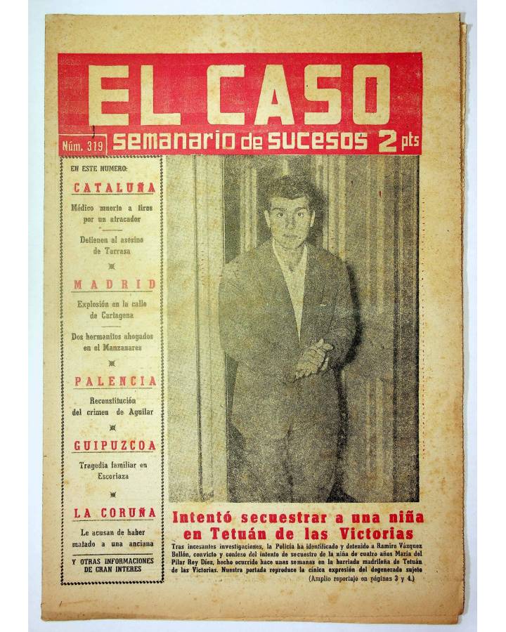 Cubierta de EL CASO. SEMANARIO DE SUCESOS 319. 14 DE JUNIO DE 1958 (Vvaa) Prensa Castellana 1958