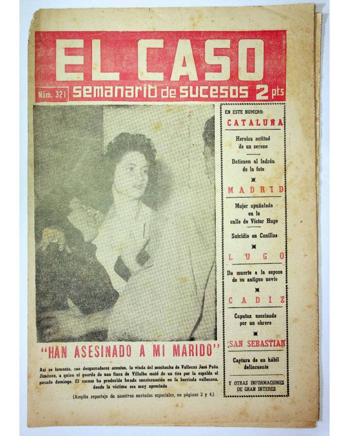 Cubierta de EL CASO. SEMANARIO DE SUCESOS 321. 28 DE JUNIO DE 1958 (Vvaa) Prensa Castellana 1958