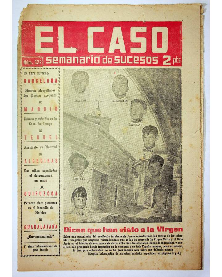 Cubierta de EL CASO. SEMANARIO DE SUCESOS 322. 5 DE JULIO DE 1958 (Vvaa) Prensa Castellana 1958