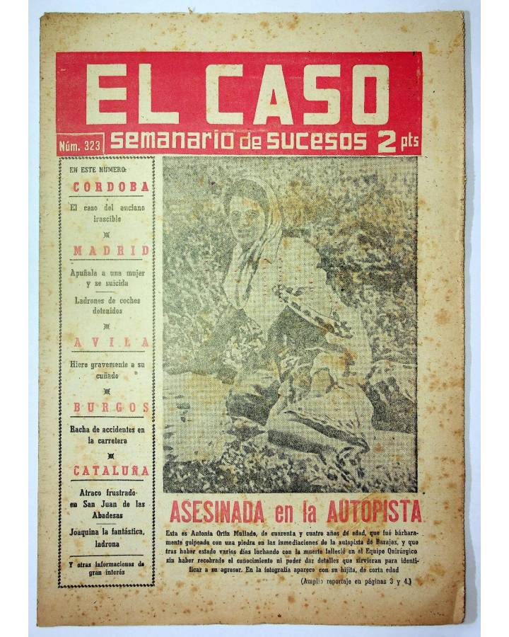 Cubierta de EL CASO. SEMANARIO DE SUCESOS 323. 12 DE JULIO DE 1958 (Vvaa) Prensa Castellana 1958