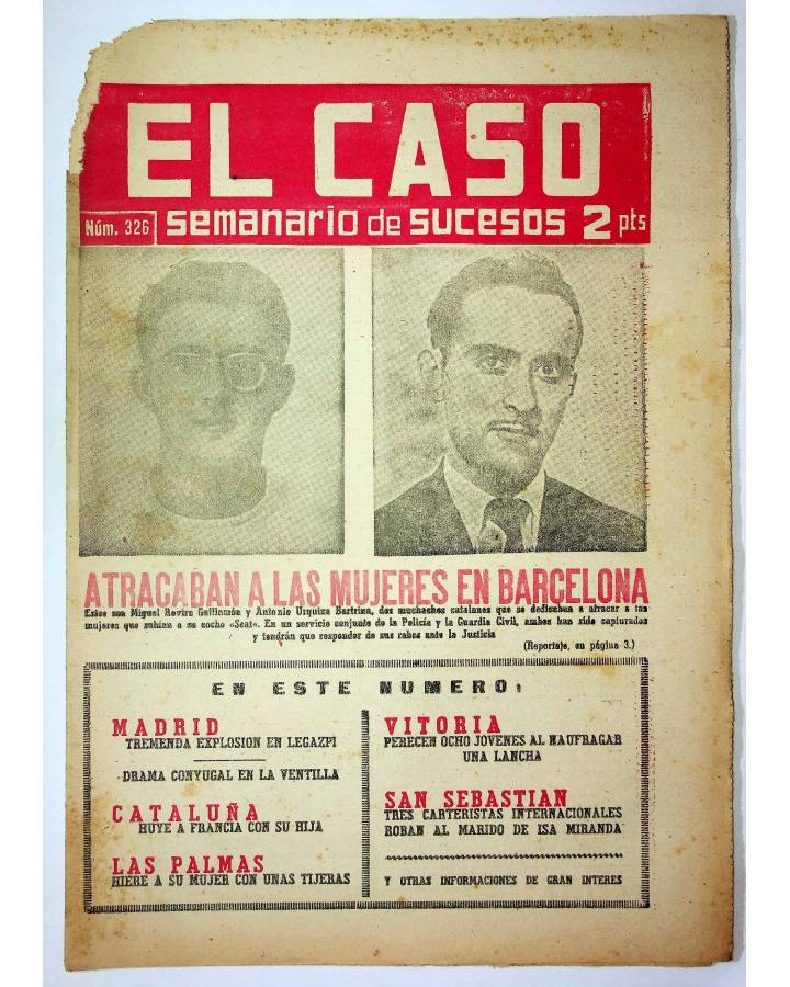 Cubierta de EL CASO. SEMANARIO DE SUCESOS 326. 2 DE AGOSTO DE 1958 (Vvaa) Prensa Castellana 1958