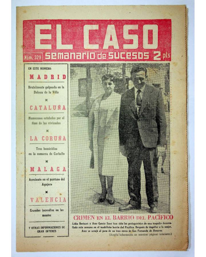 Cubierta de EL CASO. SEMANARIO DE SUCESOS 329. 23 DE AGOSTO DE 1958 (Vvaa) Prensa Castellana 1958