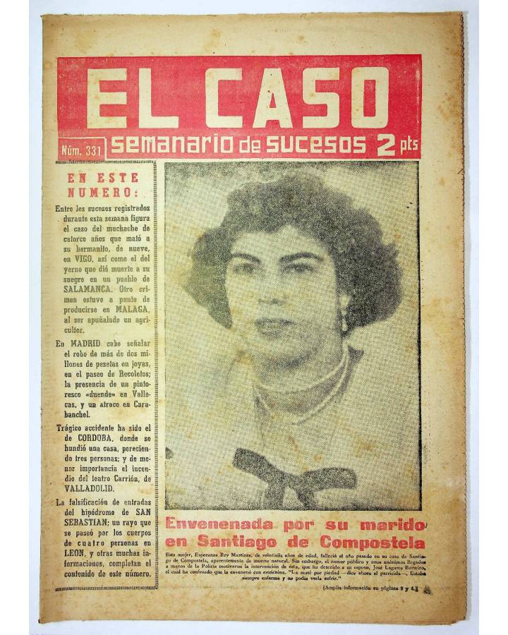 Cubierta de EL CASO. SEMANARIO DE SUCESOS 331. 6 DE SEPTIEMBRE DE 1958 (Vvaa) Prensa Castellana 1958