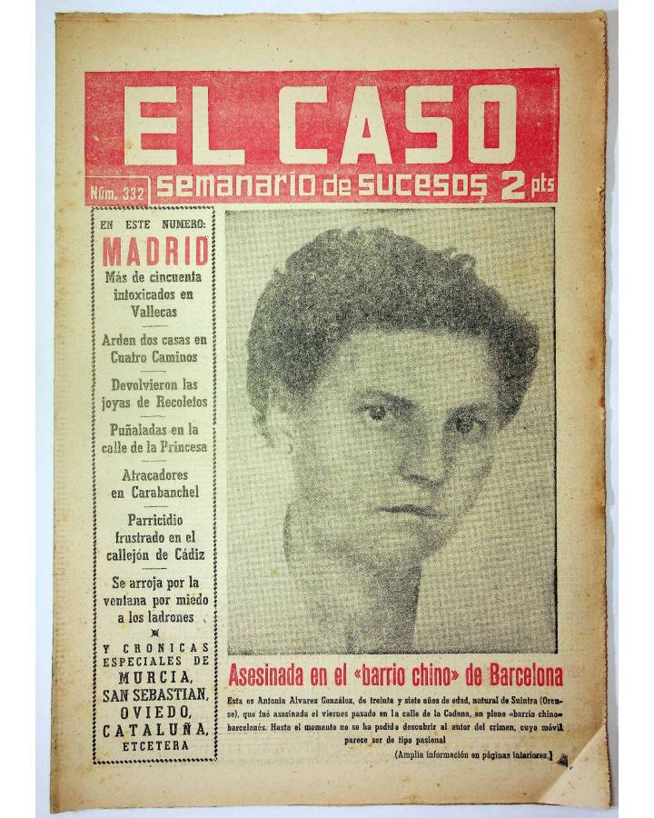 Cubierta de EL CASO. SEMANARIO DE SUCESOS 332. 13 DE SEPTIEMBRE DE 1958 (Vvaa) Prensa Castellana 1958