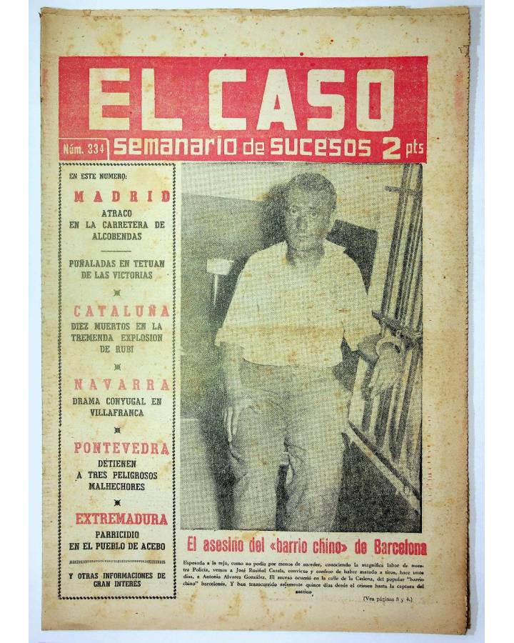 Cubierta de EL CASO. SEMANARIO DE SUCESOS 334. 27 DE SEPTIEMBRE DE 1958 (Vvaa) Prensa Castellana 1958