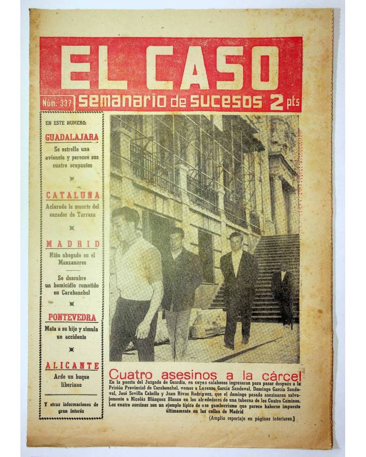 Cubierta de EL CASO. SEMANARIO DE SUCESOS 337. 18 DE OCTUBRE DE 1958 (Vvaa) Prensa Castellana 1958