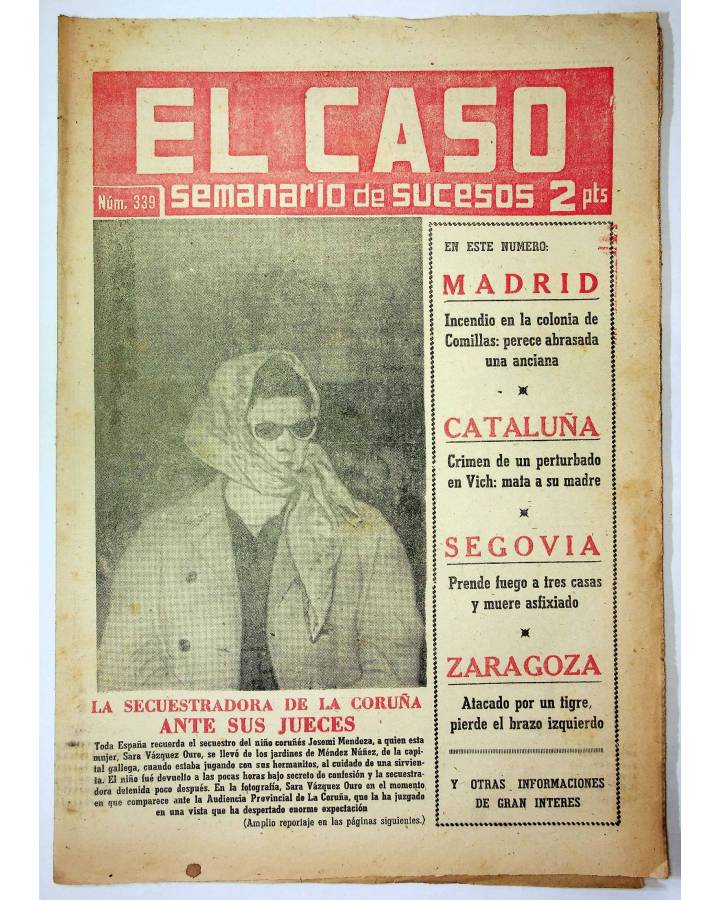 Cubierta de EL CASO. SEMANARIO DE SUCESOS 339. 1 DE NOVIEMBRE DE 1958 (Vvaa) Prensa Castellana 1958