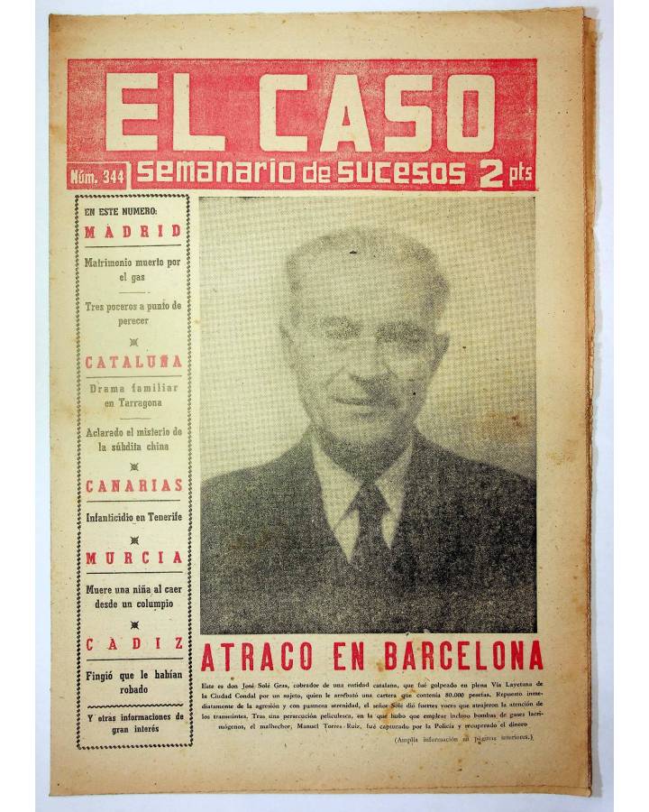 Cubierta de EL CASO. SEMANARIO DE SUCESOS 344. 6 DE DICIEMBRE DE 1958 (Vvaa) Prensa Castellana 1958
