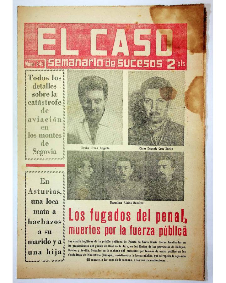 Cubierta de EL CASO. SEMANARIO DE SUCESOS 345. 13 DE DICIEMBRE DE 1958 (Vvaa) Prensa Castellana 1958