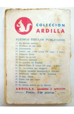 Contracubierta de COLECCIÓN ARDILLA 38. VUELTA AL MUNDO CONTRA RELOJ (Eduardo Marcos) Librería Salesiana Circa 1958