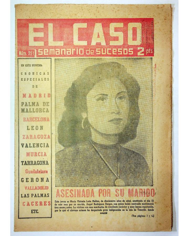 Cubierta de EL CASO. SEMANARIO DE SUCESOS 351. 24 DE ENERO DE 1959 (Vvaa) Prensa Castellana 1959