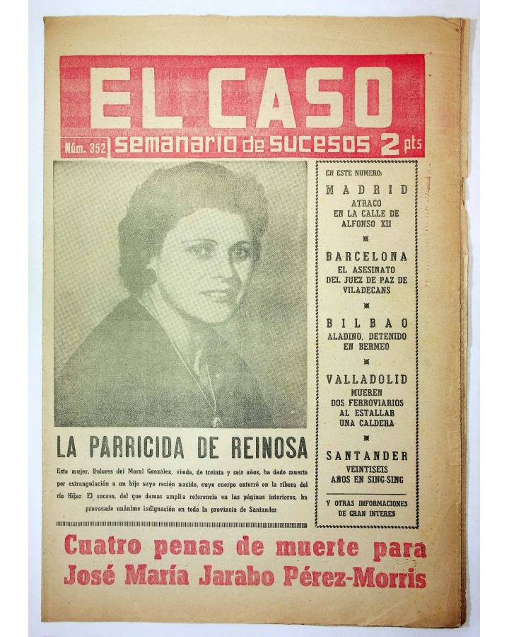 Cubierta de EL CASO. SEMANARIO DE SUCESOS 352. 31 DE ENERO DE 1959 (Vvaa) Prensa Castellana 1959