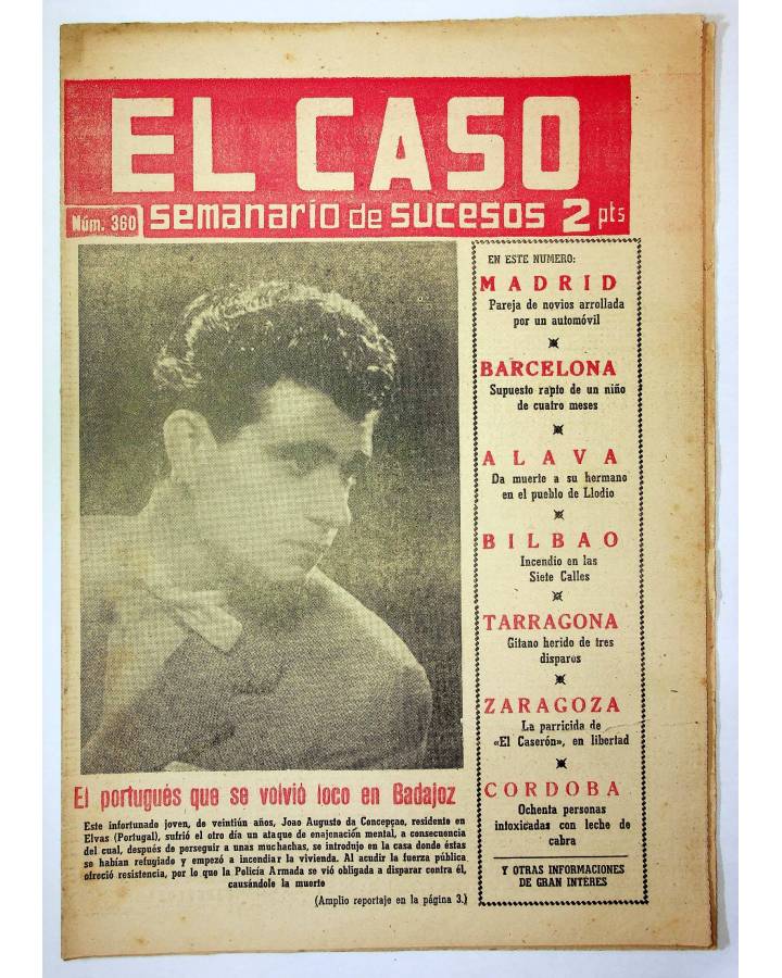 Cubierta de EL CASO. SEMANARIO DE SUCESOS 360. 28 DE MARZO DE 1959 (Vvaa) Prensa Castellana 1959