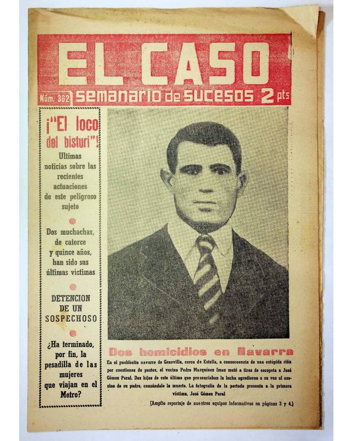 Cubierta de EL CASO. SEMANARIO DE SUCESOS 362. 11 DE ABRIL DE 1959 (Vvaa) Prensa Castellana 1959